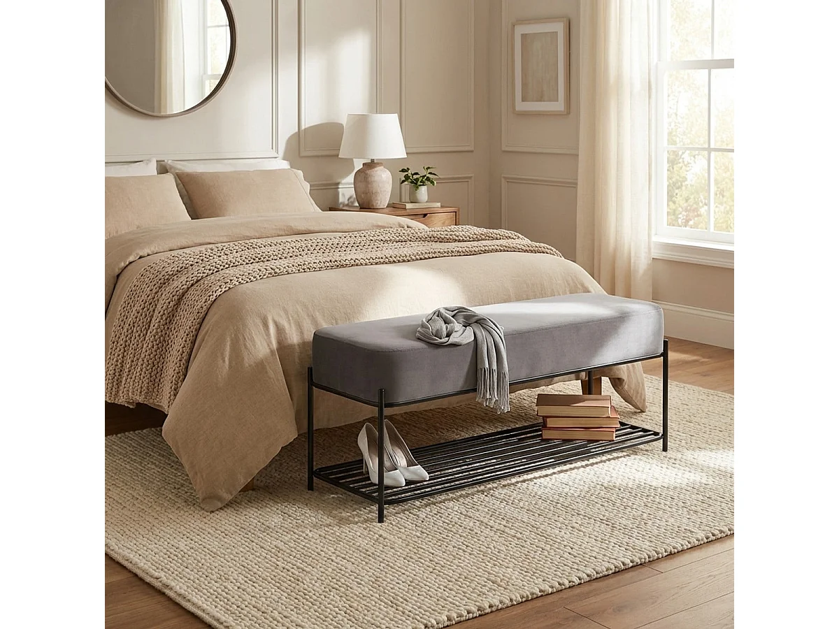 Sitzbank Schuhregal Eingang modernes Design Schwarz Samt Grau Degas - Dunkel Grau