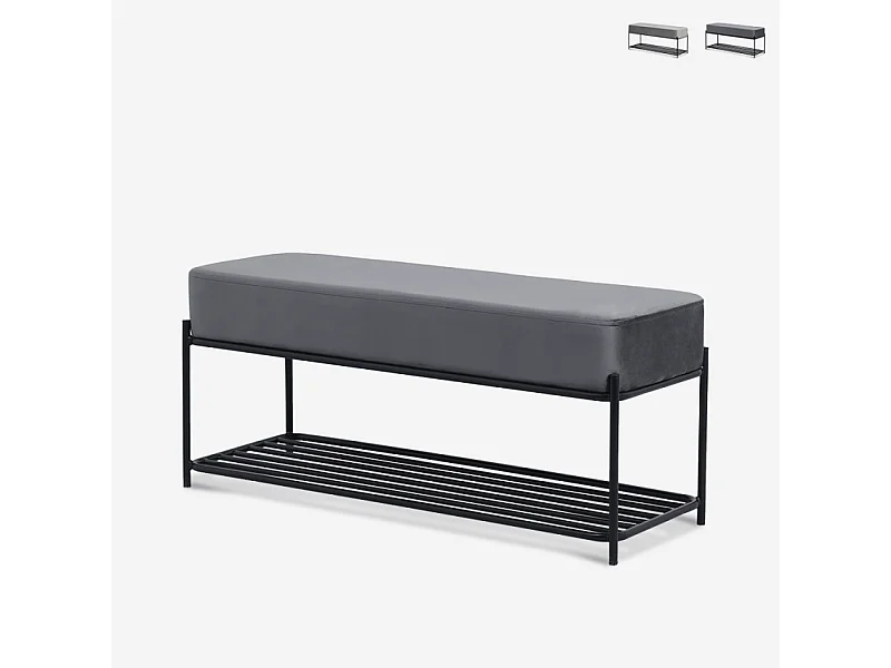 Sitzbank Schuhregal Eingang modernes Design Schwarz Samt Grau Degas - Dunkel Grau