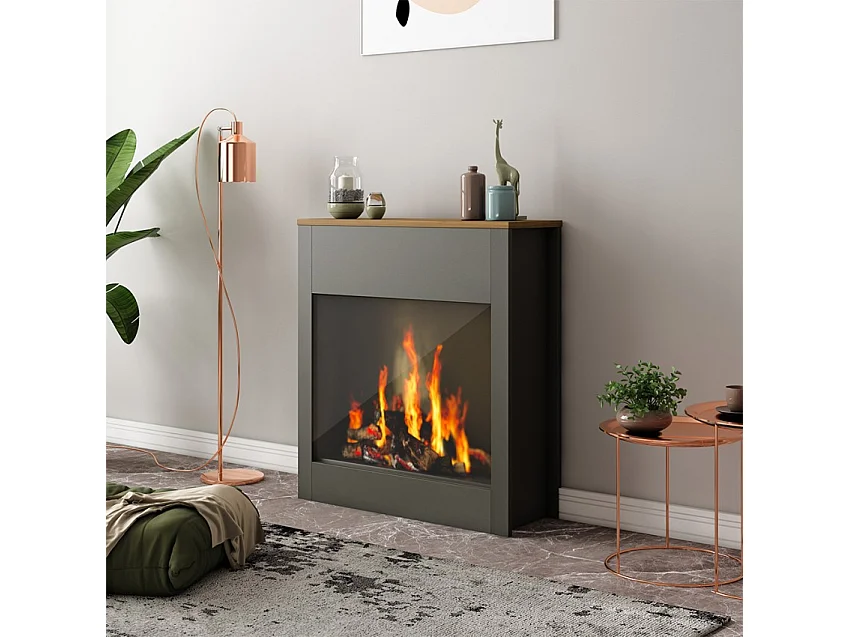 Dekorativer Holzrahmen für elektrischen Standkamin Buren - Schwarz