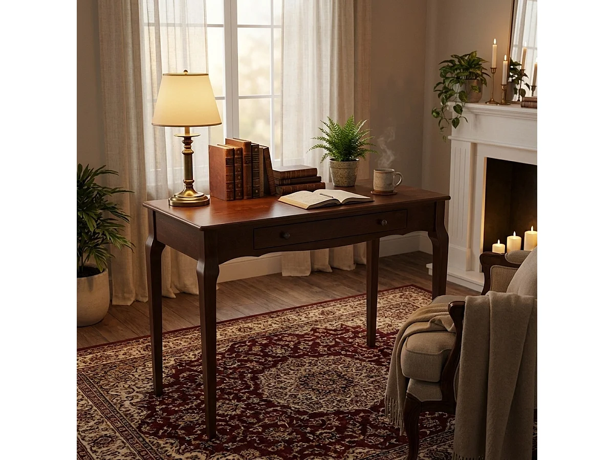 Tavolino consolle scrivania mobile ingresso shabby chic legno 106x47cm Toscano - Marrone