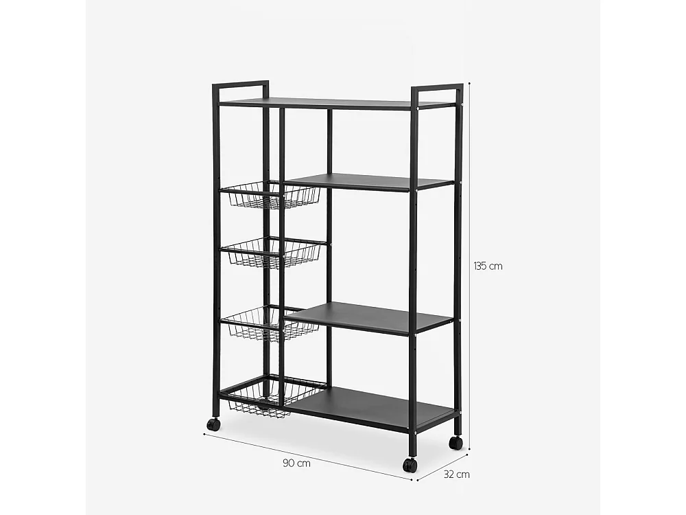 Carrito verdulero con ruedas y cestas de cocina 90x32x135cm Faris XXL