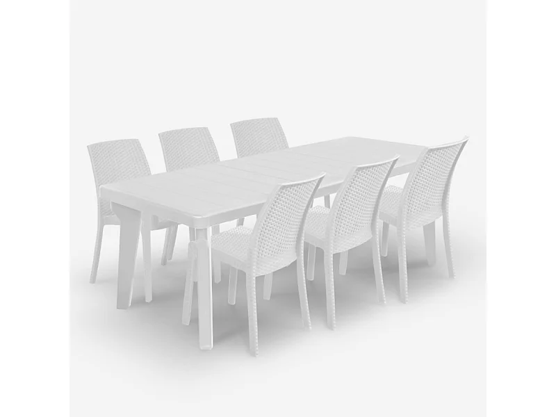 Juego de mesa extensible de 160-220 cm con 6 sillas de jardín color blanco Liri Light