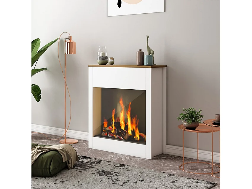 Marco decorativo de madera para chimenea eléctrica de suelo Buren - Blanco