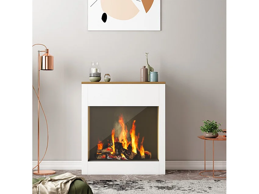 Marco decorativo de madera para chimenea eléctrica de suelo Buren - Blanco