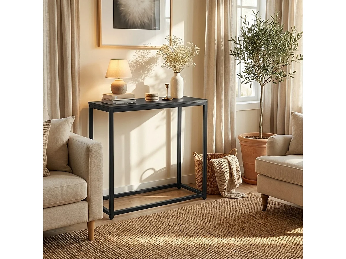 Consola moderna para recibidor móvil de metal 80x30x75cm Nigel - Negro