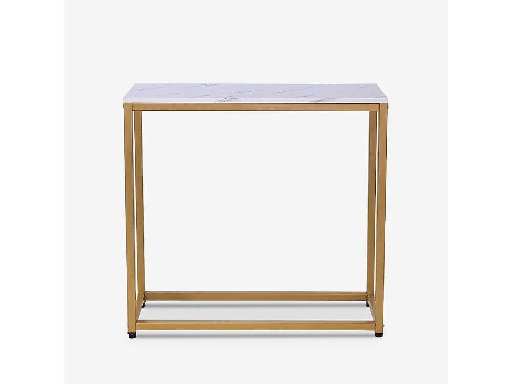 Consola moderna para recibidor móvil de metal 80x30x75cm Nigel - Efecto mármol blanco