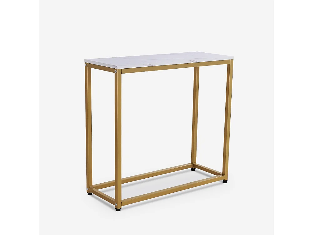 Consola moderna para recibidor móvil de metal 80x30x75cm Nigel - Efecto mármol blanco