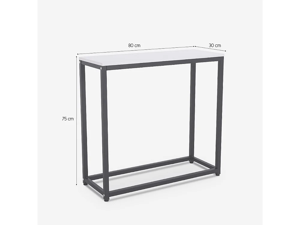 Consola moderna para recibidor móvil de metal 80x30x75cm Nigel - Efecto mármol blanco