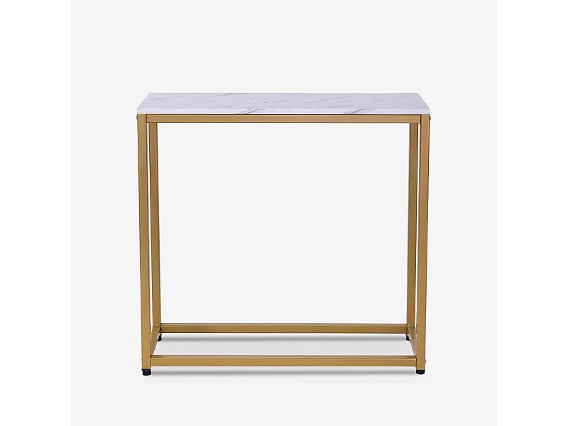 Consola moderna para recibidor móvil de metal 80x30x75cm Nigel - Efecto mármol blanco