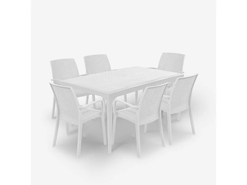Conjunto de jardín 6 sillas y 1 mesa de exterior de 150x90 cm color blanco Sunrise Light