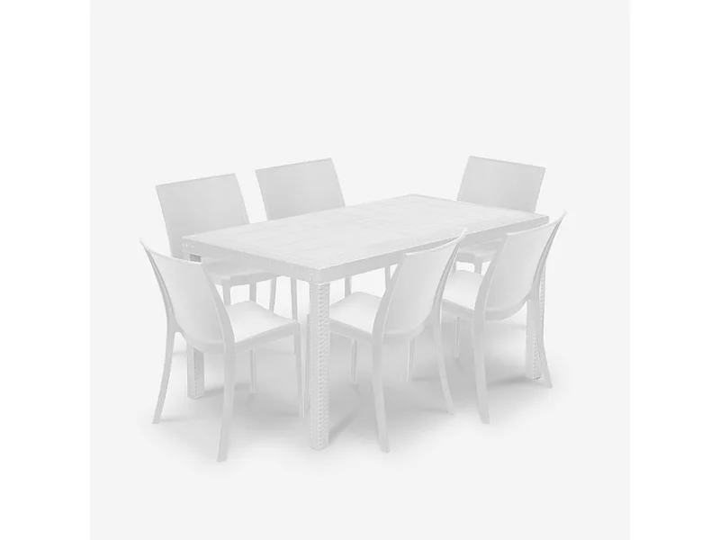 Set tavolo esterno giardino rattan 150x90cm 6 sedie bianco Meloria Light