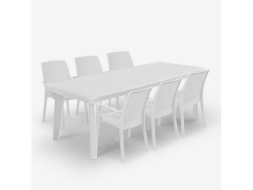 Ausziehbarer Tisch Set 160-220cm 6 Gartenstühle weiß Liri Light