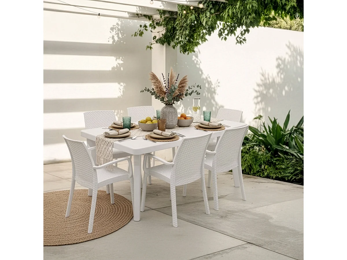 Ausziehbarer Tisch Set 160-220cm 6 Gartenstühle weiß Liri Light