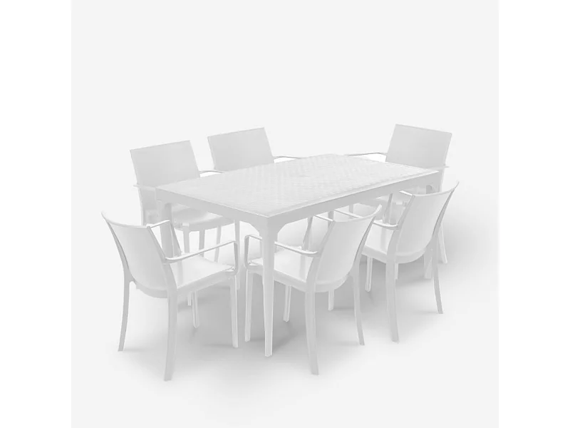 Garten-Set 6 Stühle Outdoor-Tisch 150x90cm weiß Sunrise Light