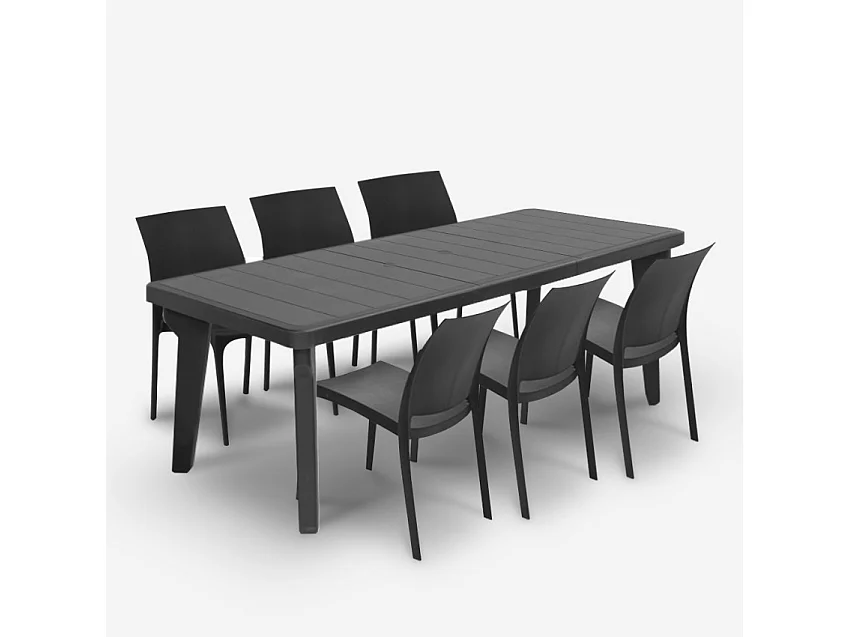 Conjunto de jardín con mesa extensible 160-220 cm y 6 sillas color negro Liri Dark