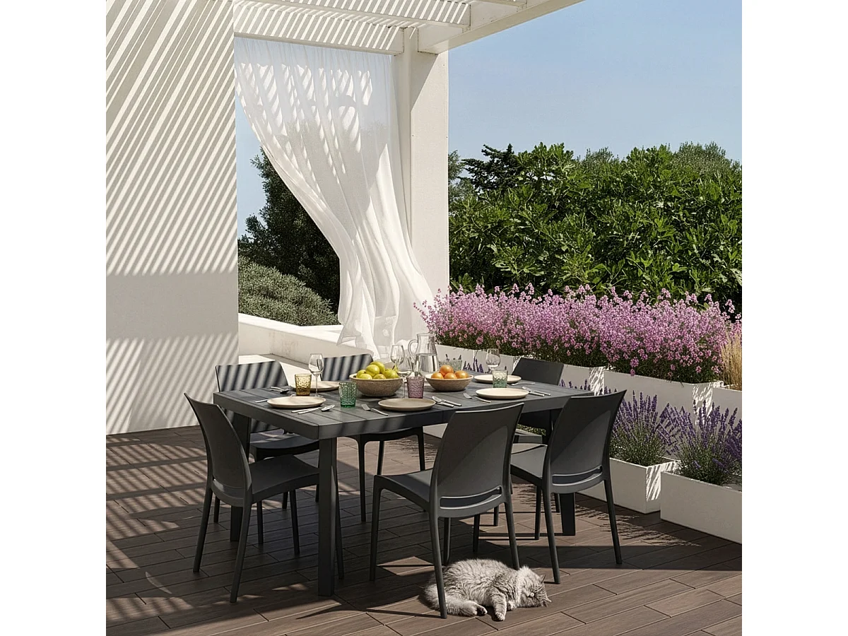 Conjunto de jardín con mesa extensible 160-220 cm y 6 sillas color negro Liri Dark