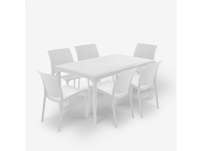 Conjunto de jardín 6 sillas y 1 mesa de exterior de 150x90 cm color blanco Sunrise Light