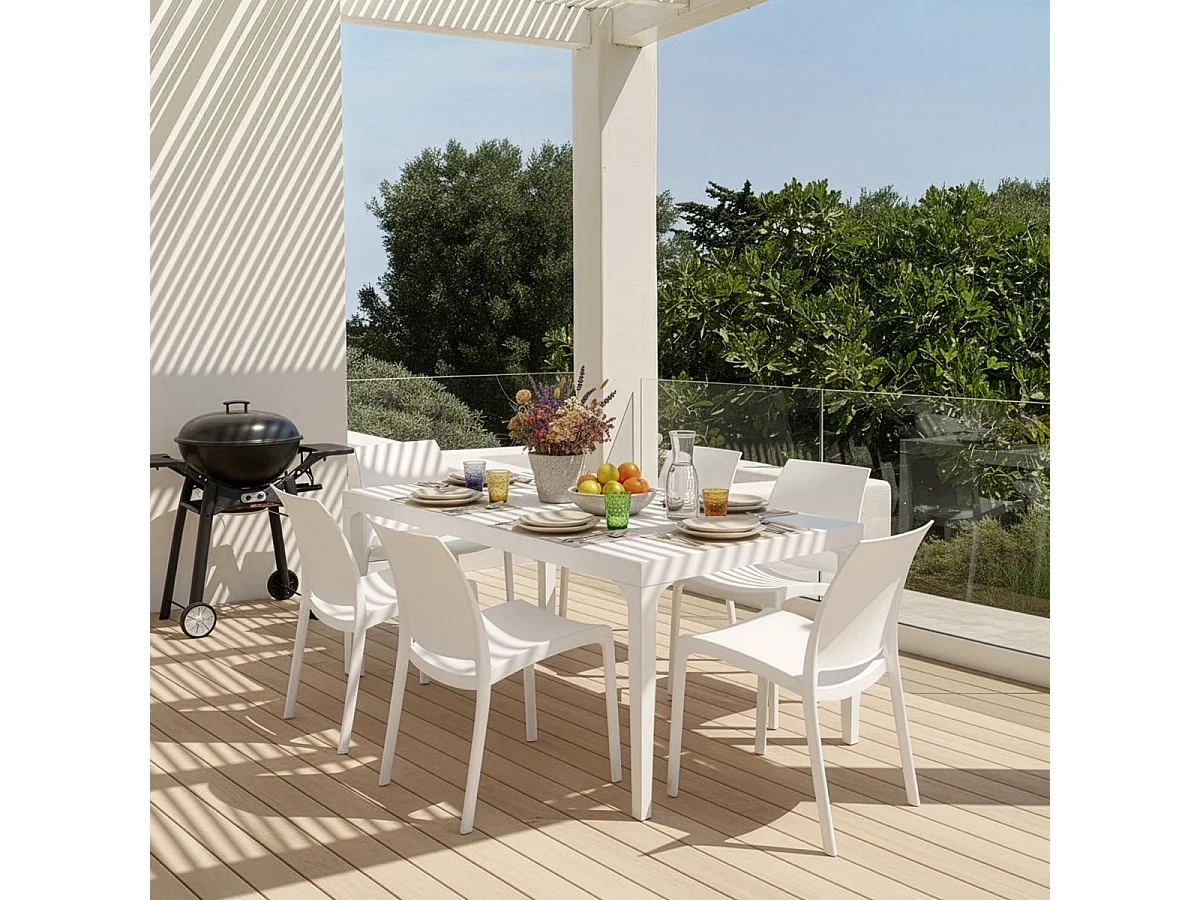 Conjunto de jardín 6 sillas y 1 mesa de exterior de 150x90 cm color blanco Sunrise Light