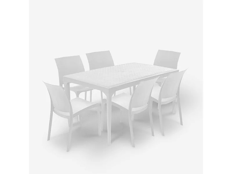 Conjunto de jardín 6 sillas y 1 mesa de exterior de 150x90 cm color blanco Sunrise Light