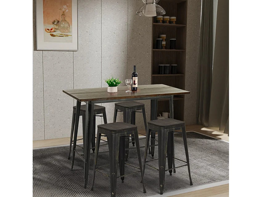 conjunto 4 taburetes bar industrial mesa 120x60 negro vintage fordville - Wenge