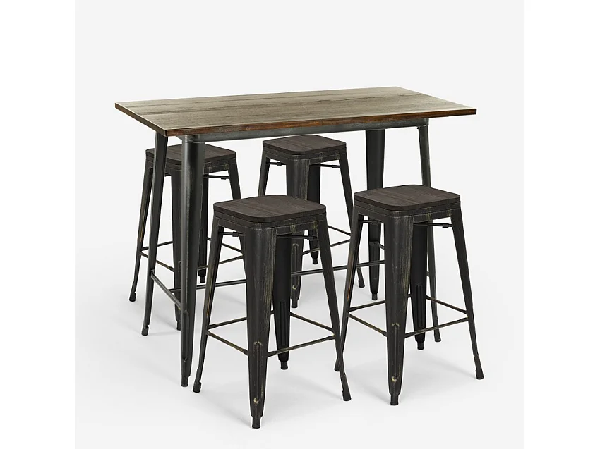 conjunto 4 taburetes bar industrial mesa 120x60 negro vintage fordville - Wenge