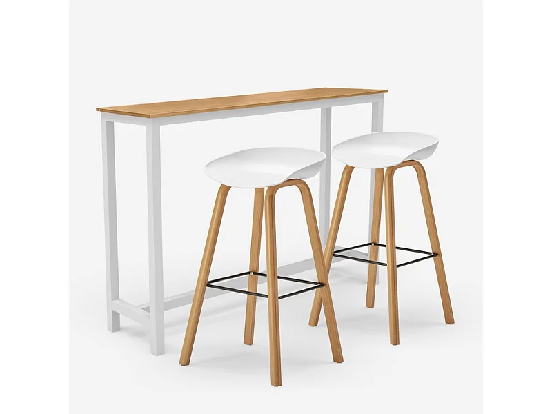 Conjunto de mesa alta 2 taburetes de bar h75cm blanco madera escandinava Vineland