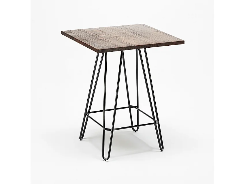 juego cocina bar mesa madera industrial 60 x 60 cm 4 taburetes mason noix - Blanco