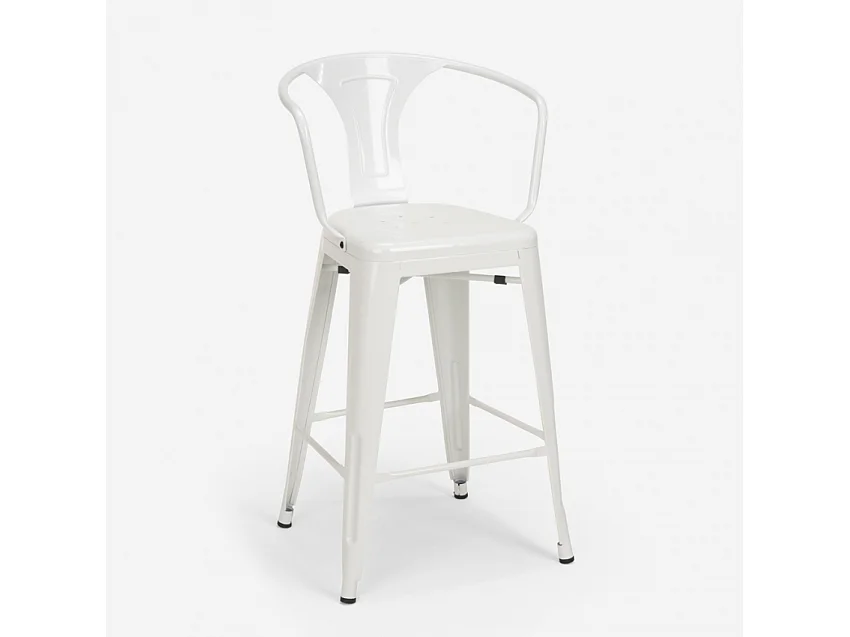 juego bar cocina mesa alta metal 60 x 60 cm 4 taburetes bucket - Blanco