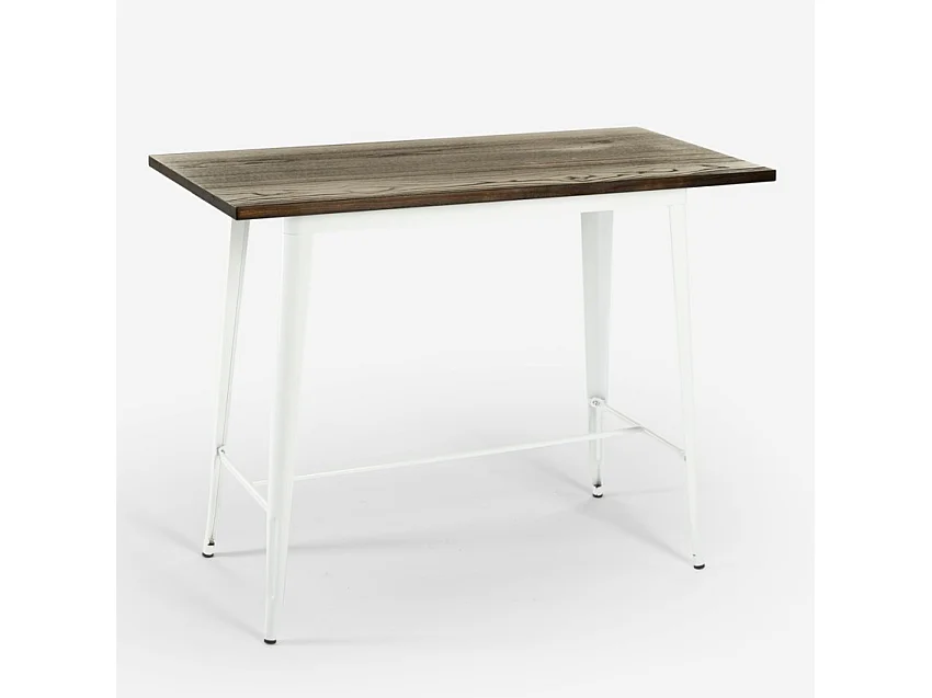table de bar haute 120x60 blanche + 4 tabourets style navarro - bois neutre