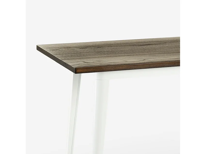 table de bar haute 120x60 blanche + 4 tabourets style navarro - bois neutre