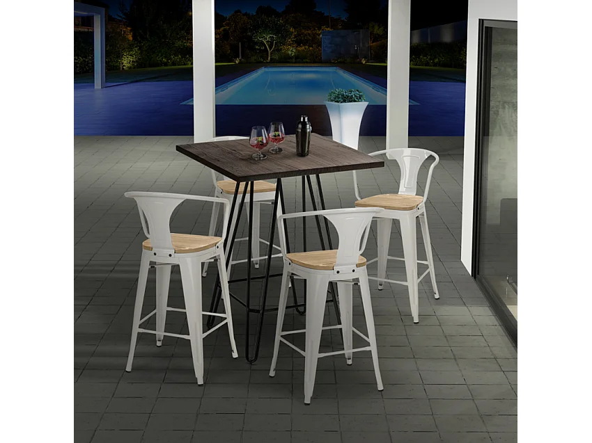 juego bar cocina 4 taburetes mesa alta 60 x 60 mason noix top light - Azul