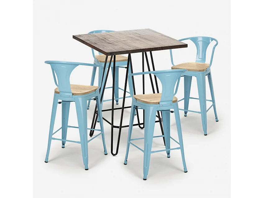 juego bar cocina 4 taburetes mesa alta 60 x 60 mason noix top light - Azul