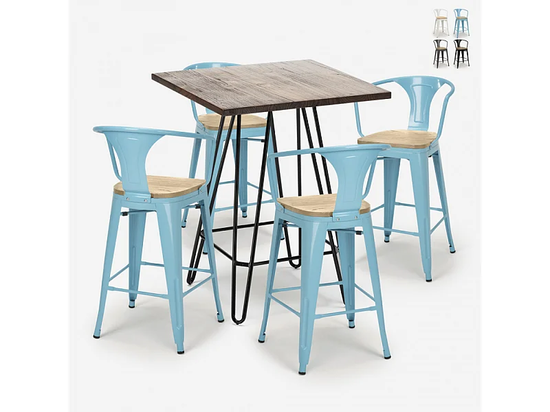 juego bar cocina 4 taburetes mesa alta 60 x 60 mason noix top light - Azul