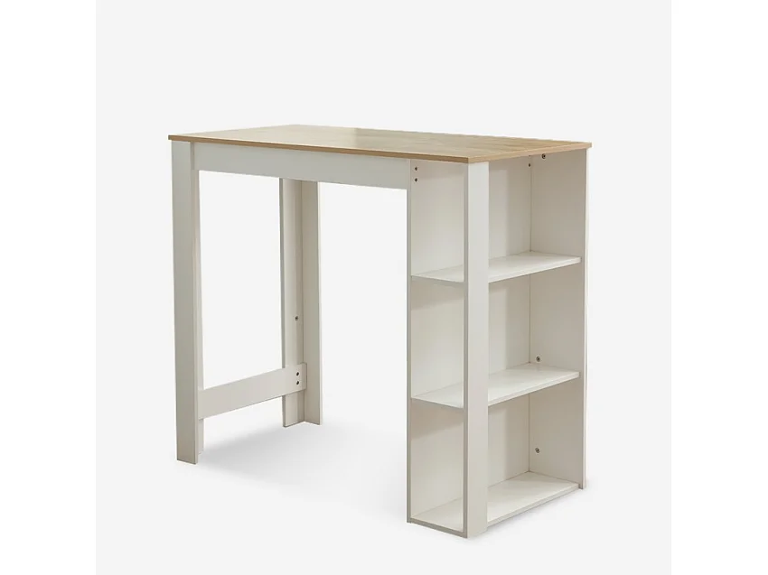 Conjunto mesa alta 120x60 madera blanca 4 taburetes h75 bar cocina Lyman