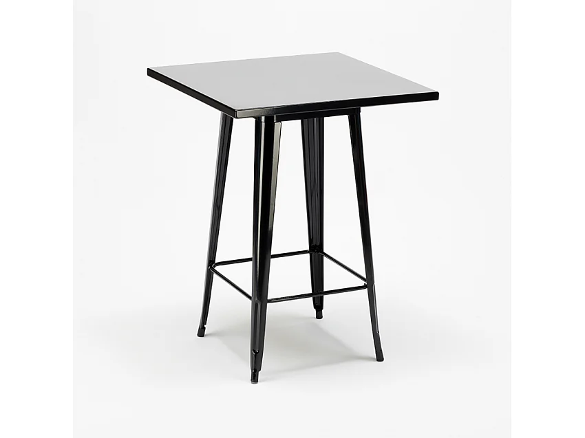 juego mesa alta negro 60 x 60 cm 4 taburetes madera metal bucket wood black - Gris Oscuro