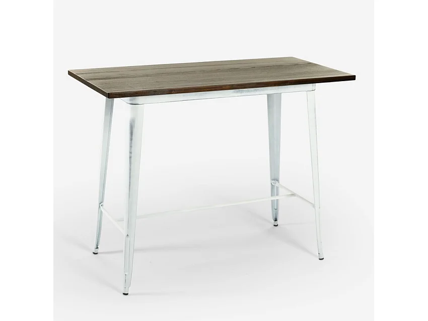 table haute 120x60 blanc +4 tabourets style vintage swanton - bois neutre