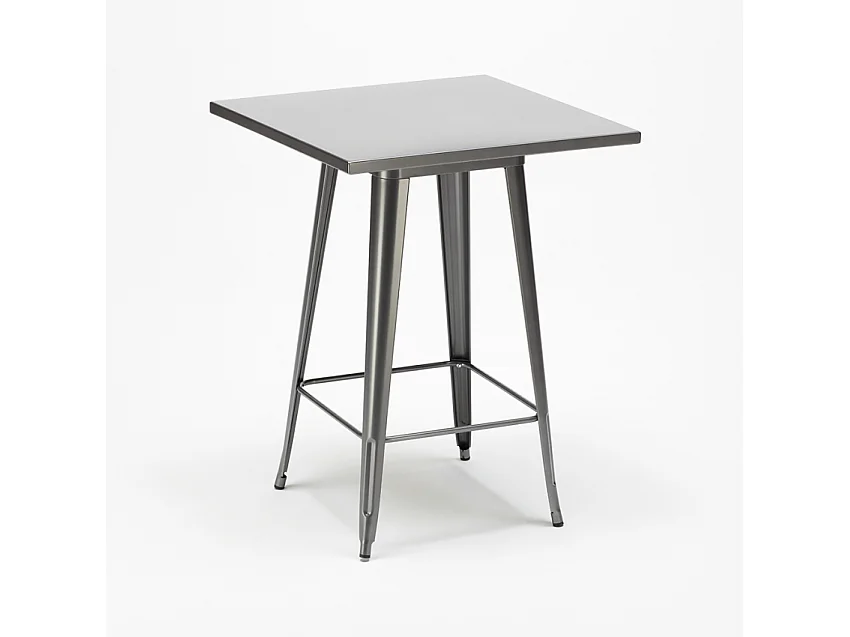 juego mesa alta industrial 60 x 60 cm 4 taburetes madera metal bucket wood - Negro