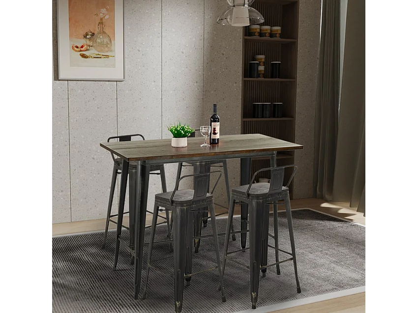 set  tisch 120x60 4 hocker mit rückenlehne vintage schwarz bar blackduck - Wenge