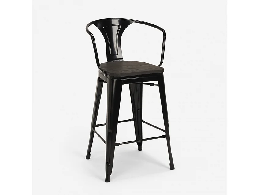 juego mesa industrial madera metal 60 x 60 cm 4 taburetes mason noix wood - Negro