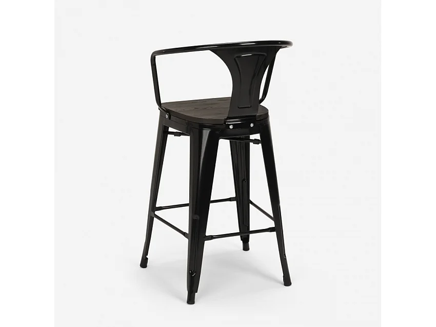 juego mesa industrial madera metal 60 x 60 cm 4 taburetes mason noix wood - Negro