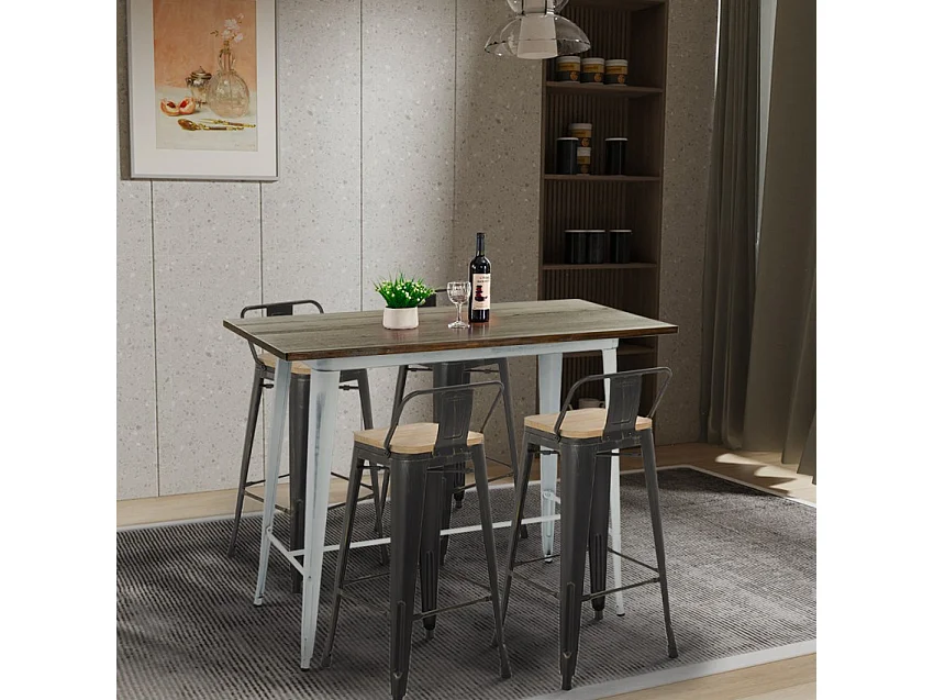 set hoher tisch 120x60 weiß 4 hocker  metall barhocker mit rückenlehne belcourt - Natur