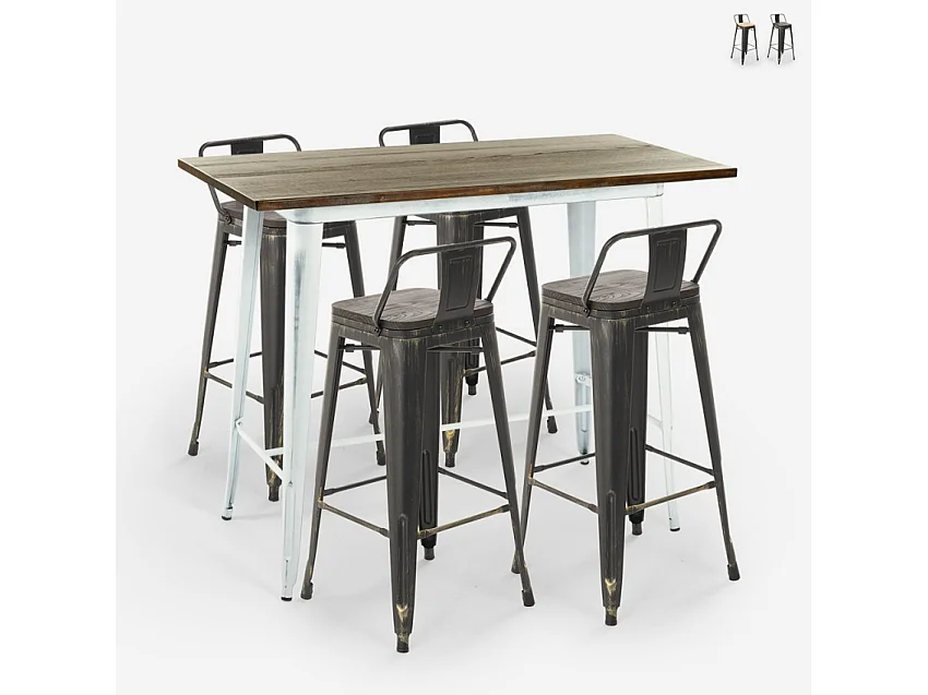 set hoher tisch 120x60 weiß 4 hocker  metall barhocker mit rückenlehne belcourt - Wenge