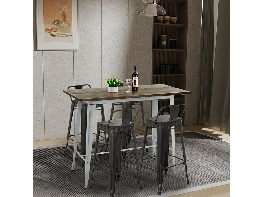 set hoher tisch 120x60 weiß 4 hocker  metall barhocker mit rückenlehne belcourt - Wenge