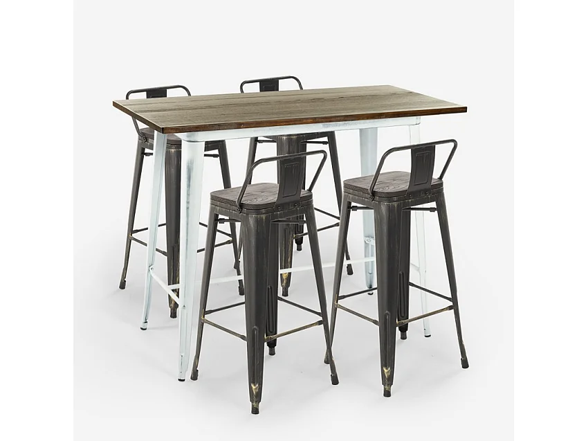 set hoher tisch 120x60 weiß 4 hocker  metall barhocker mit rückenlehne belcourt - Wenge