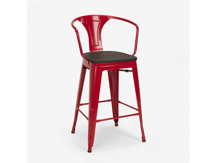 juego mesa industrial madera metal 60 x 60 cm 4 taburetes mason noix wood - Rojo