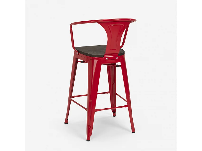 juego mesa industrial madera metal 60 x 60 cm 4 taburetes mason noix wood - Rojo