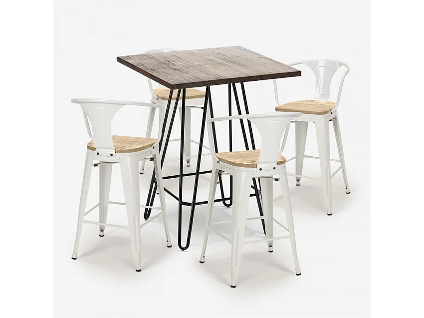 juego bar cocina 4 taburetes mesa alta 60 x 60 mason noix top light - Blanco