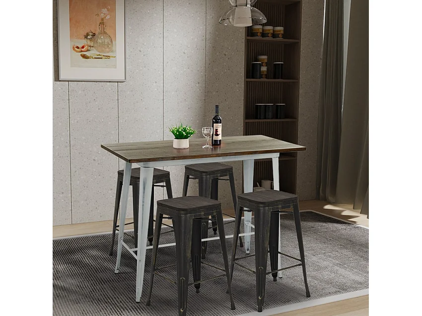 conjunto mesa alta blanca 120x60 4 taburetes de bar vintage swanton - Wenge