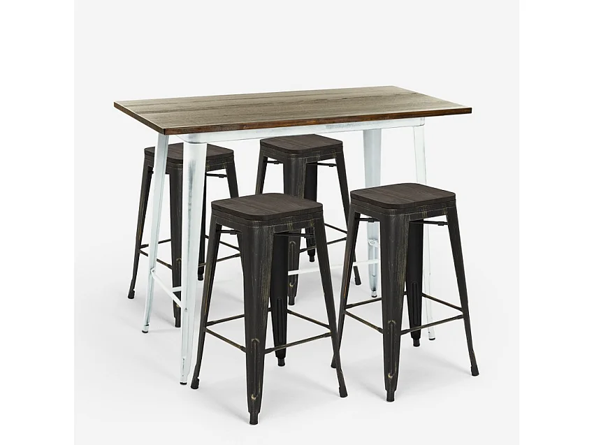 conjunto mesa alta blanca 120x60 4 taburetes de bar vintage swanton - Wenge
