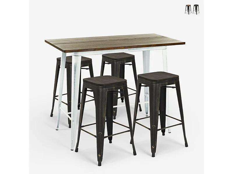 conjunto mesa alta blanca 120x60 4 taburetes de bar vintage swanton - Wenge